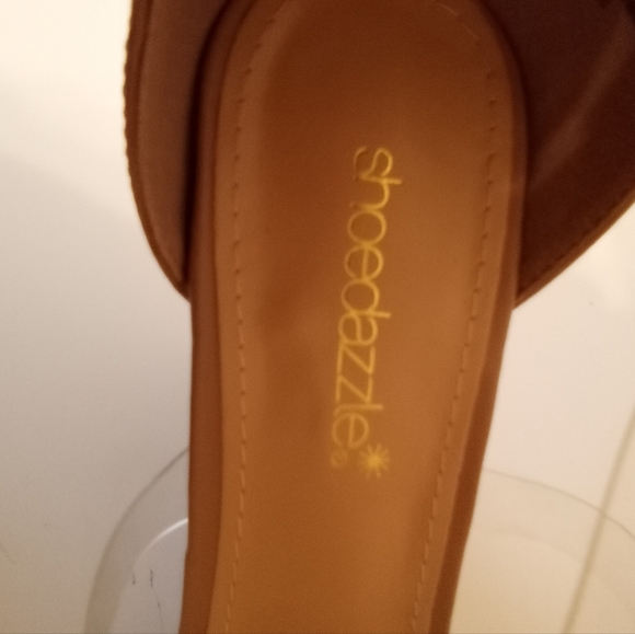 Shoe dazzle Tan Faux Leather Rhinestone Zip Gladiator 4 1/2" Wedge Heels sz 9 - Picture 14 of 16